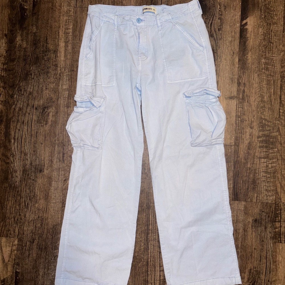 Lovegen Light Blue Cargo Pants Womens Size 11/31 Wide Leg Utility Streetwear
